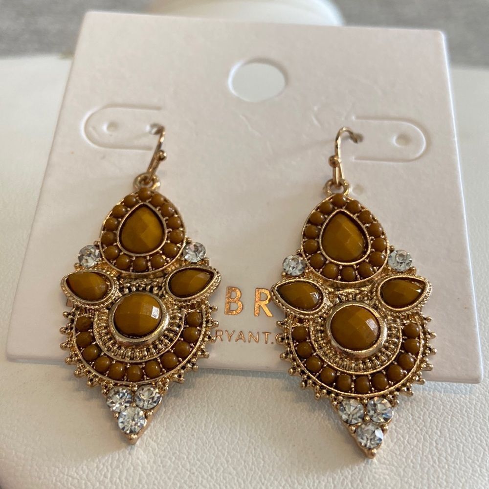 Lane Bryant earrings Boho style brown stones and rhinestone NWT